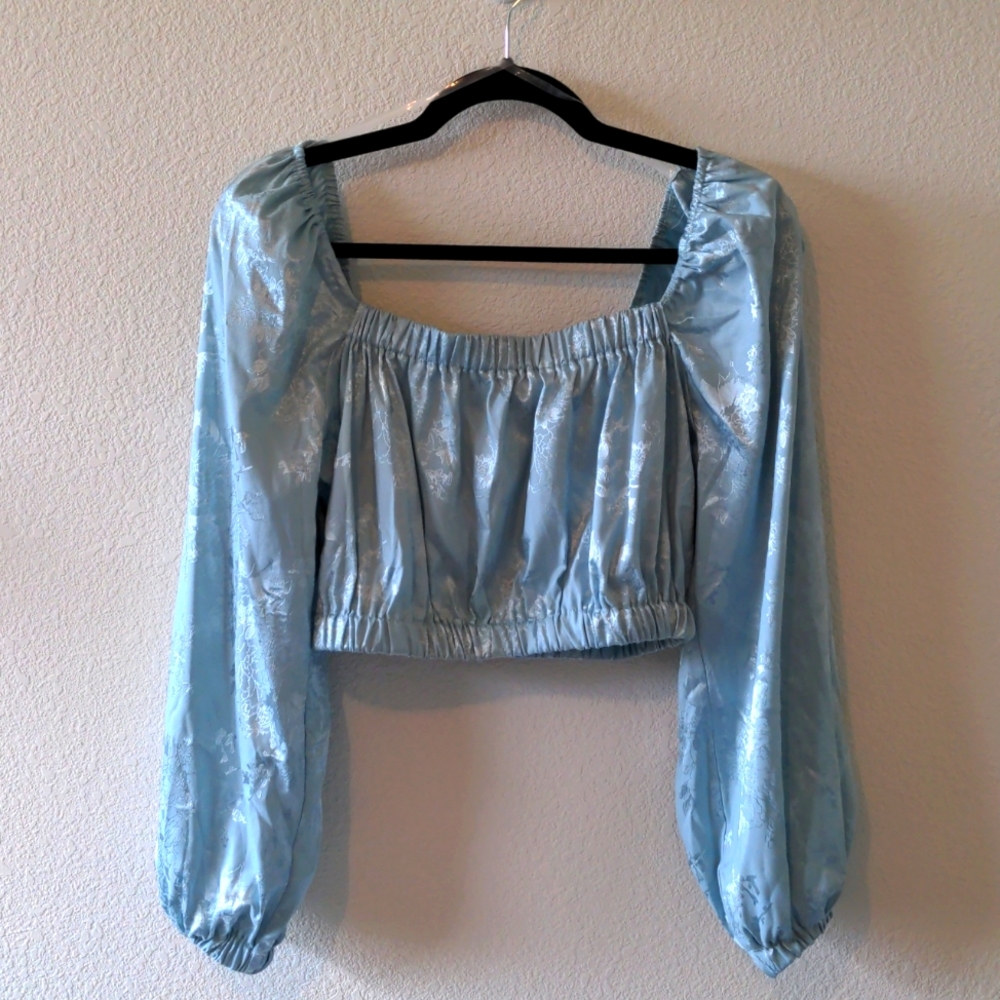 Coco + Jamieson Mid-drift Blue Shirt with Long Sleeves